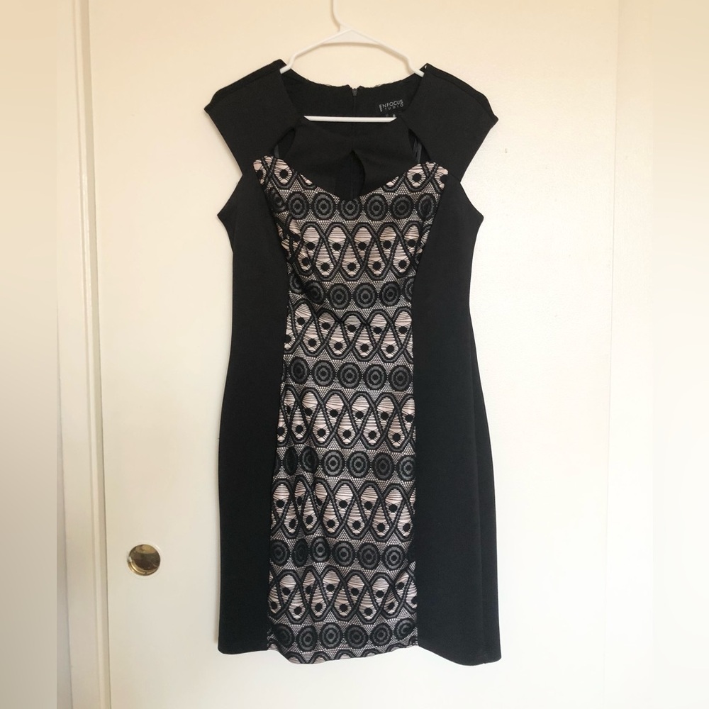 Enfocus Studio Black and Cream Sheath Dress Women's Size 8